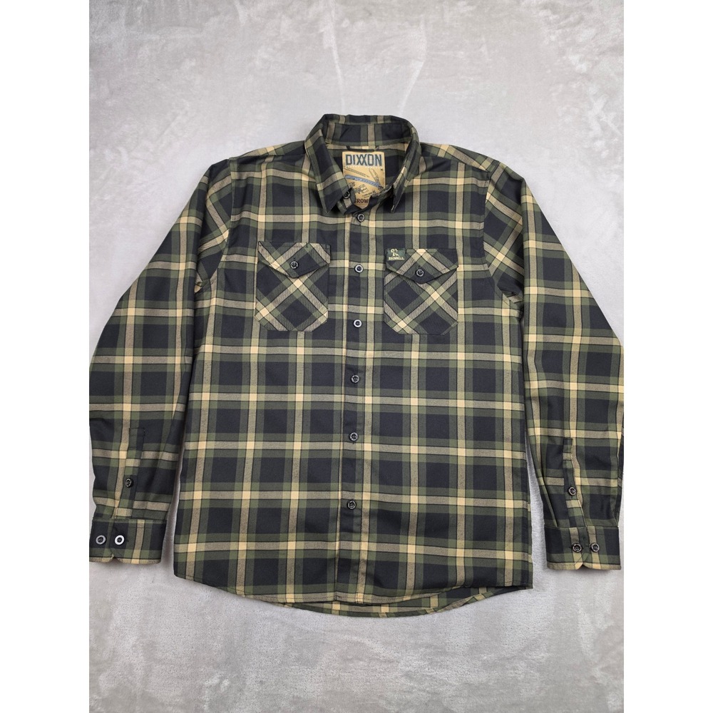 Dixxon Flannel Brownells Mens Medium Green Plaid Button Up Shirt Pockets